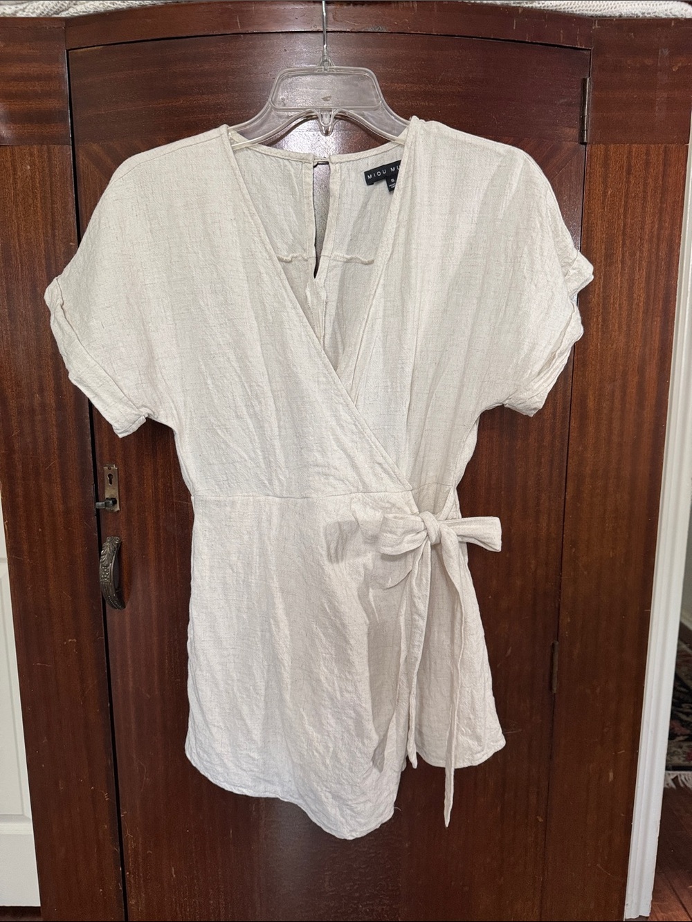 Miou Muse Linen Cream Wrap Romper
